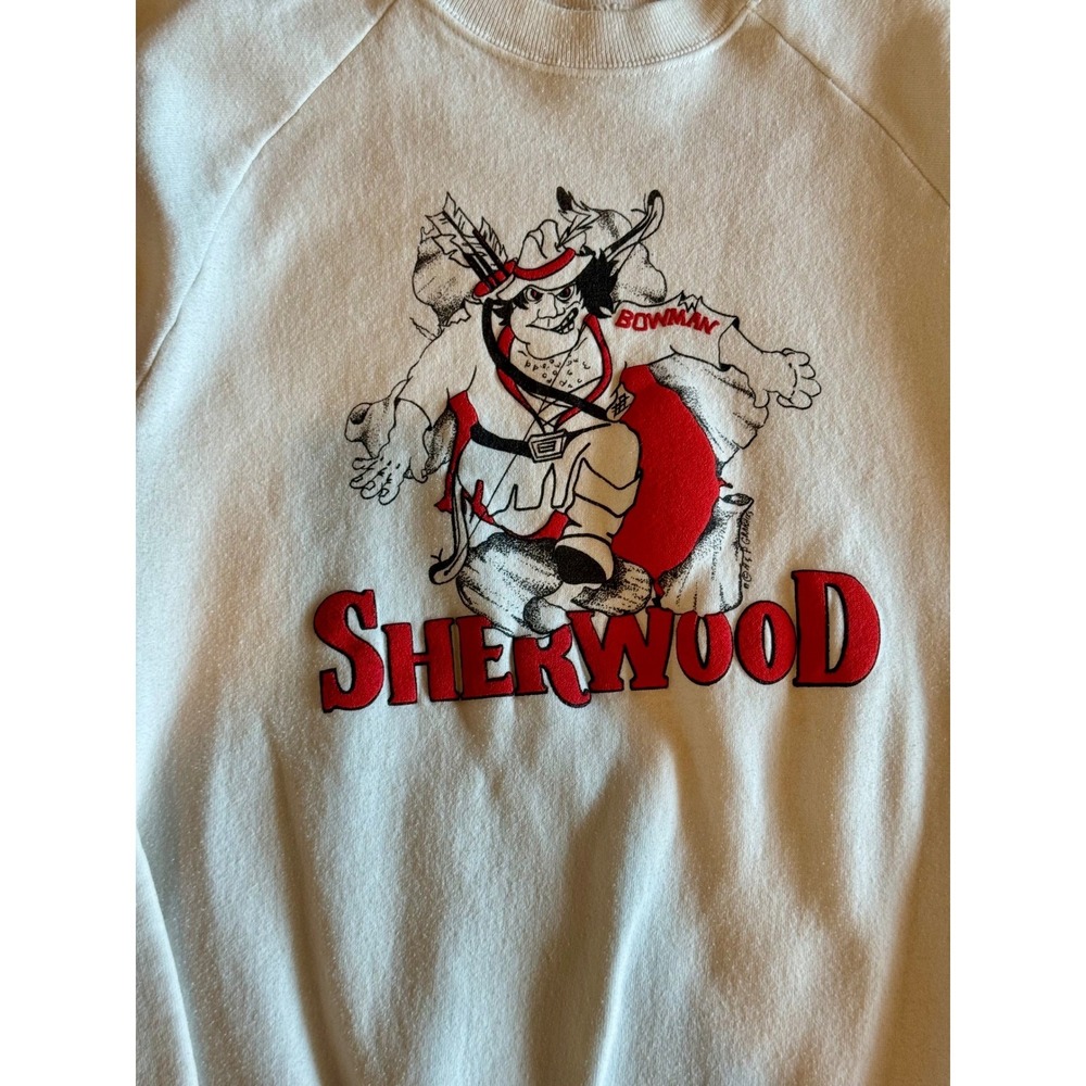 VTG Jerzees Sherwood High School Bowman Sweatshirt White Mens Large Made in USA